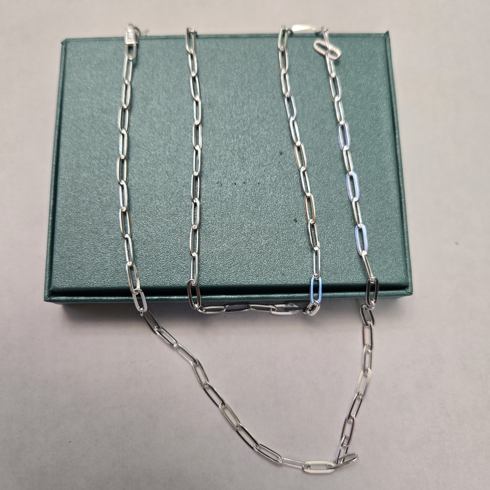 14kt White Gold Plated Over Sterling Silver Paperclip Link Chain